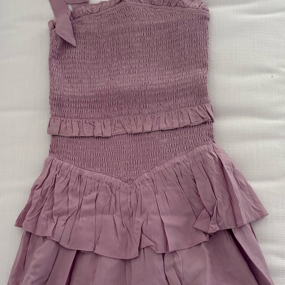 Katie J NYC Mauve Pink Ruffled Smocked Dress